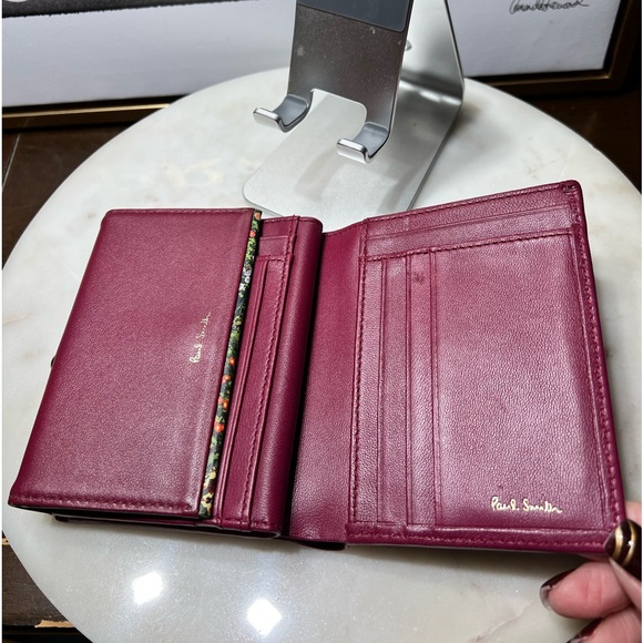 Paul Smith Garden Floral Trim, Bifold Wallet, Clasp, red burgundy EUC - Picture 9 of 15